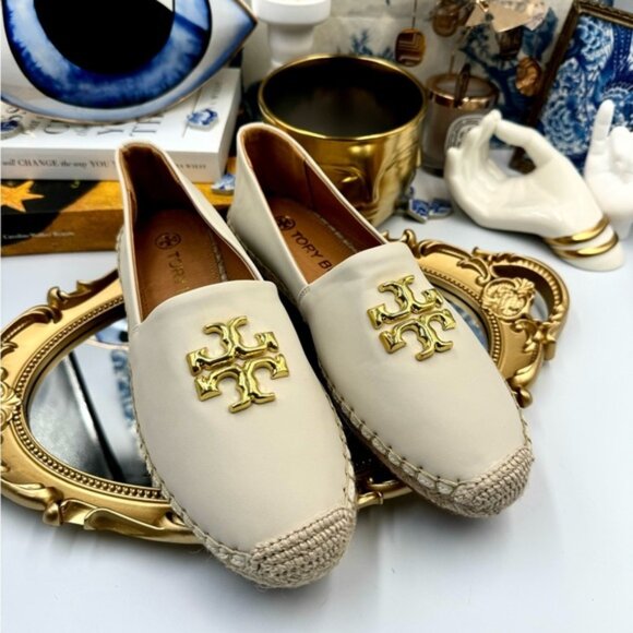 🆕  TORY BURCH 🧿 NWOB Eleanor Logo Leather Espadrilles, New Cream, Sz 8 - Picture 3 of 16